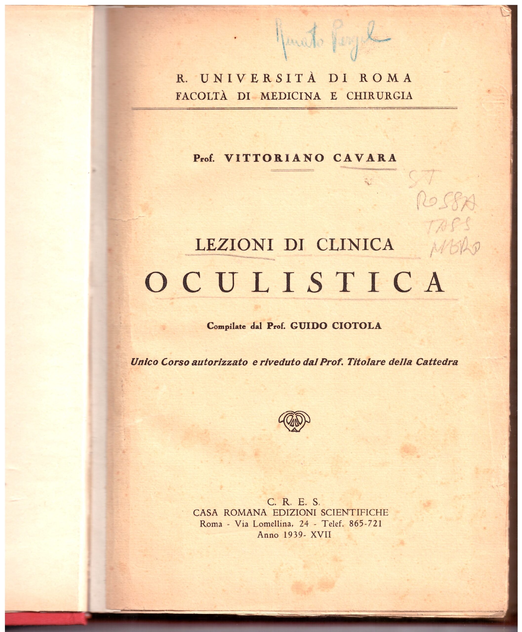 Lezioni di clinica OCULISTICA - Vittoriano Cavara.