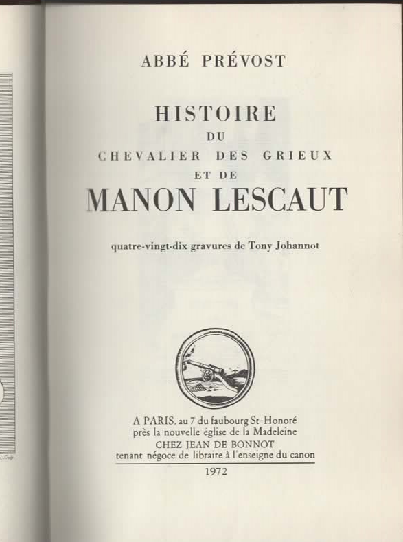 histoire du chevalier des grieux et de manon lescaut – ABBÉ PRÉVOST