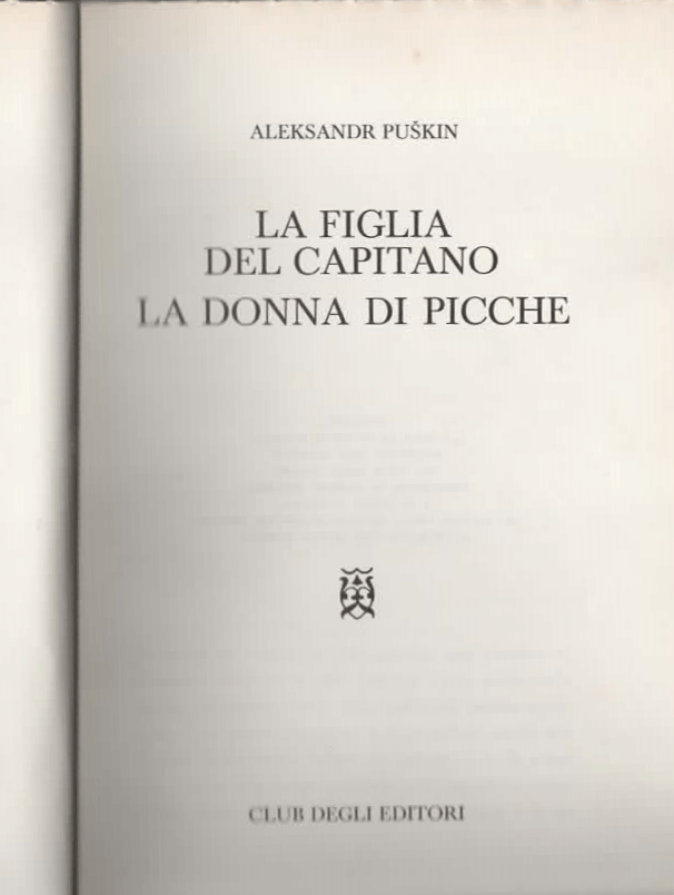 LA FIGLIA DEL CAPITANO LA DONNA DI PICCHE – ALEKSANDR PUSKIN (1973)